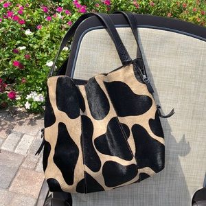 Sofia C Leather and Calf-hair Shoulder Bag